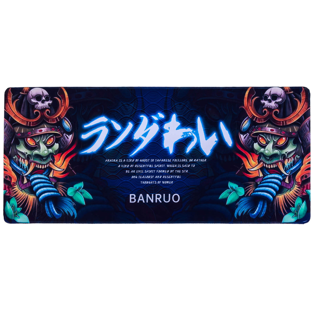 Hanya face desk mat, showcasing an intricate and striking depiction of a Hanya mask, adding a blend of traditional art and contemporary style to your workspace.
