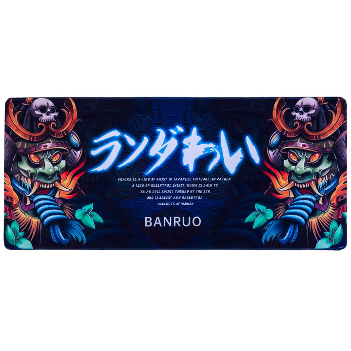 Hanya face desk mat, showcasing an intricate and striking depiction of a Hanya mask, adding a blend of traditional art and contemporary style to your workspace.