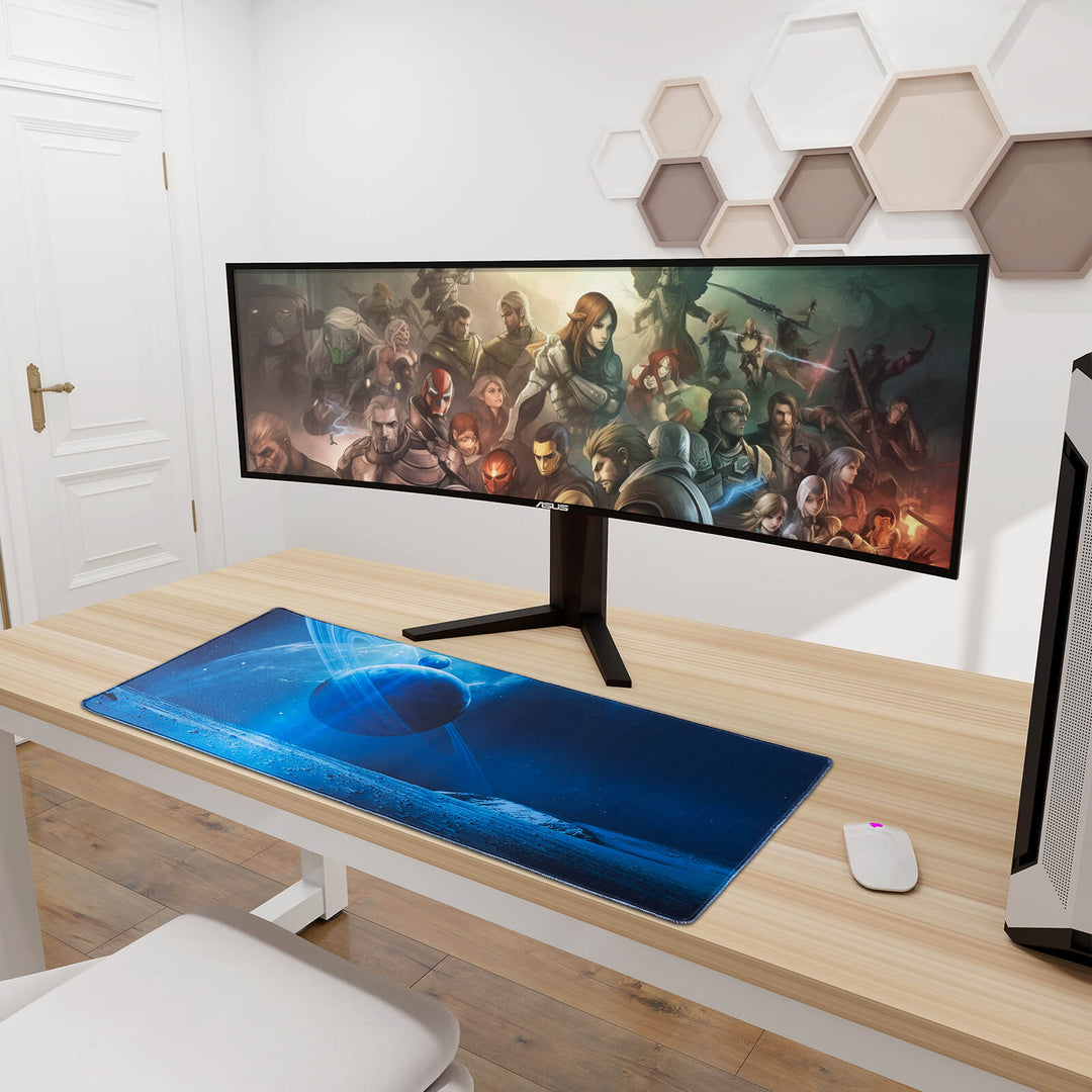 Dreamy Sky desk mat, sized 400x900x3mm, featuring a captivating design depicting a serene and colorful space, adding an element of tranquility and imagination to your workspace.