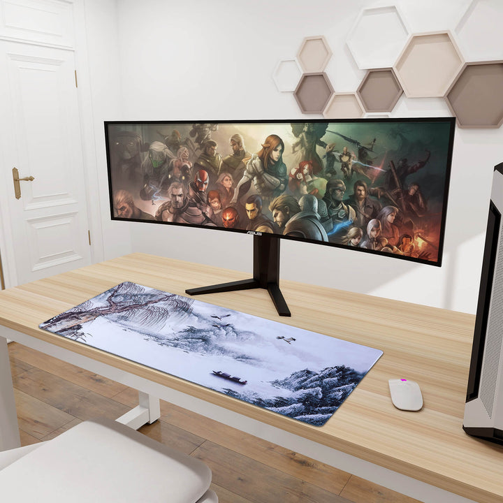 Mokusei desk mat, measuring 400x900x3mm, featuring a sophisticated woodgrain design in watercolor style, adding a touch of natural elegance to your workspace.