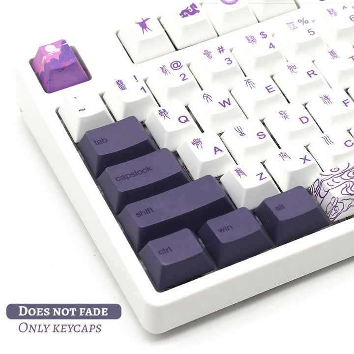 Tang Dynasty keycap set, characterized by stunning purple hues and an OEM profile, meticulously crafted using dye sublimation technology, adding an exquisite and regal aesthetic to your keyboard.