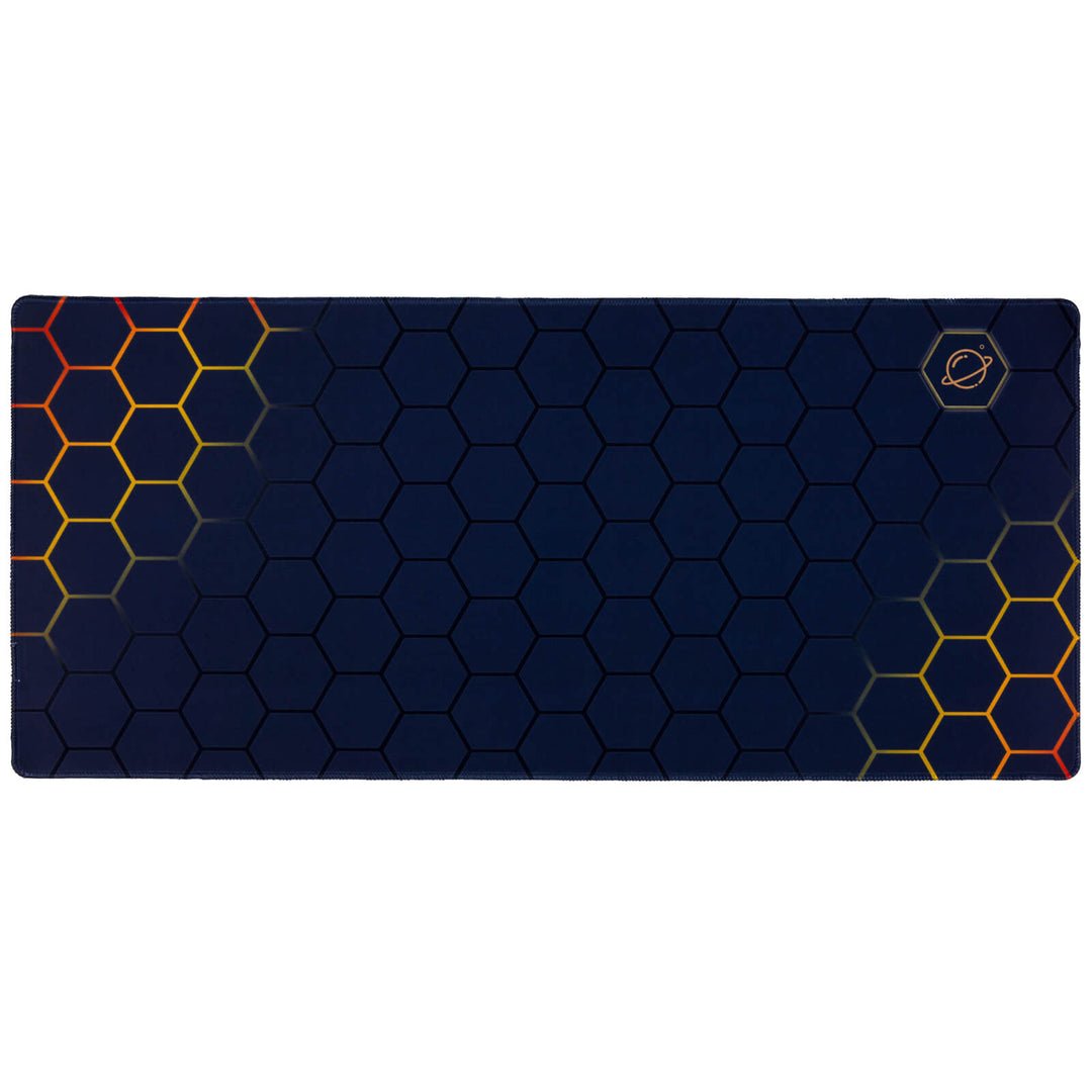 Black and gold honeycomb desk mat, featuring an elegant design with a combination of geometric honeycomb patterns in black and gold tones, adding a touch of sophistication to your workspace.