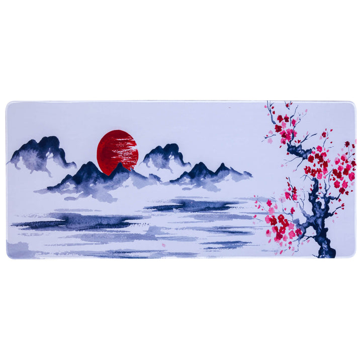 Japanese Cherry Blossom desk mat, adorned with delicate cherry blossom motifs in soft pinks and whites, capturing the serene beauty of springtime in Japan for your workspace