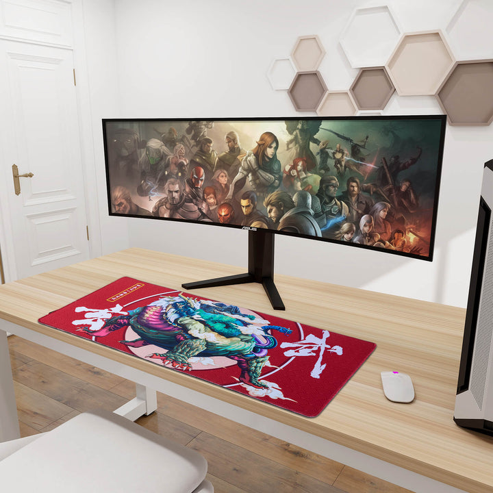 Divine Beast desk mat, measuring 400x900x3mm, adorned with intricate artwork showcasing a majestic mythological creature, bringing a sense of power and mystique to your workspace