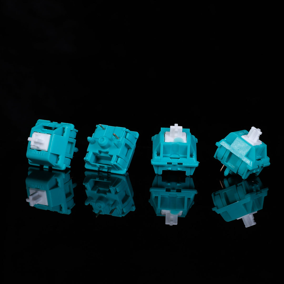 Aflion Tropical Water keyboard switches, reminiscent of oceanic hues with refreshing aqua-colored housings, perfect for a breezy and vibrant keyboard theme