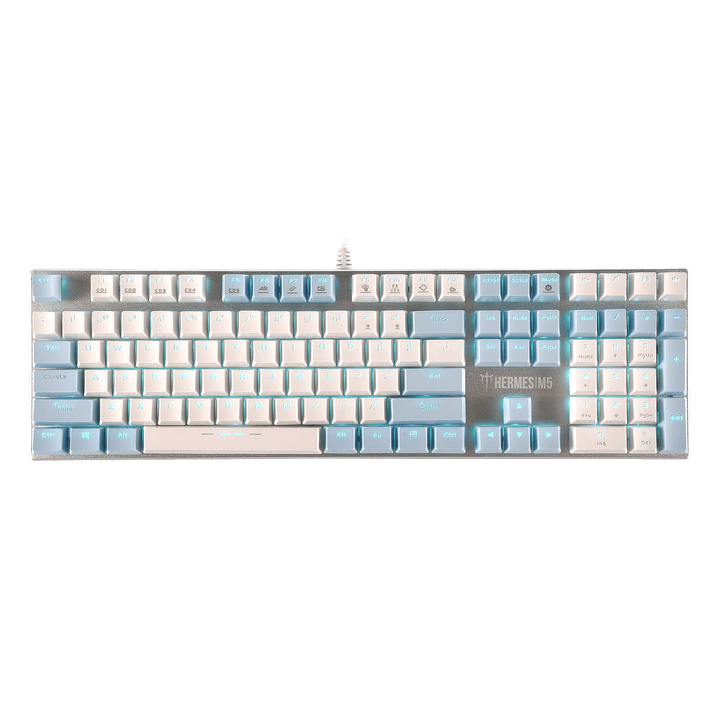Gamdias Hermes M5 mechanical gaming keyboard, a formidable gaming accessory equipped with tactile switches and blue and white backlighting, designed to elevate your gaming performance with precision and style.
