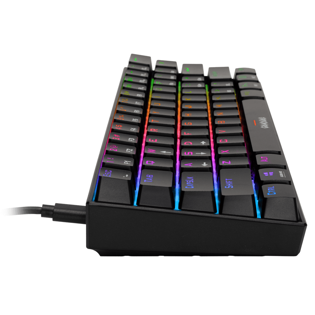 Black Gamdias Hermes E3 mechanical gaming keyboard, a high-performance input device with customizable RGB lighting and tactile switches, designed to elevate your gaming prowess with precision and style.