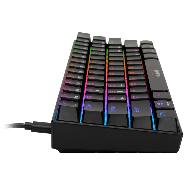 Black Gamdias Hermes E3 mechanical gaming keyboard, a high-performance input device with customizable RGB lighting and tactile switches, designed to elevate your gaming prowess with precision and style.