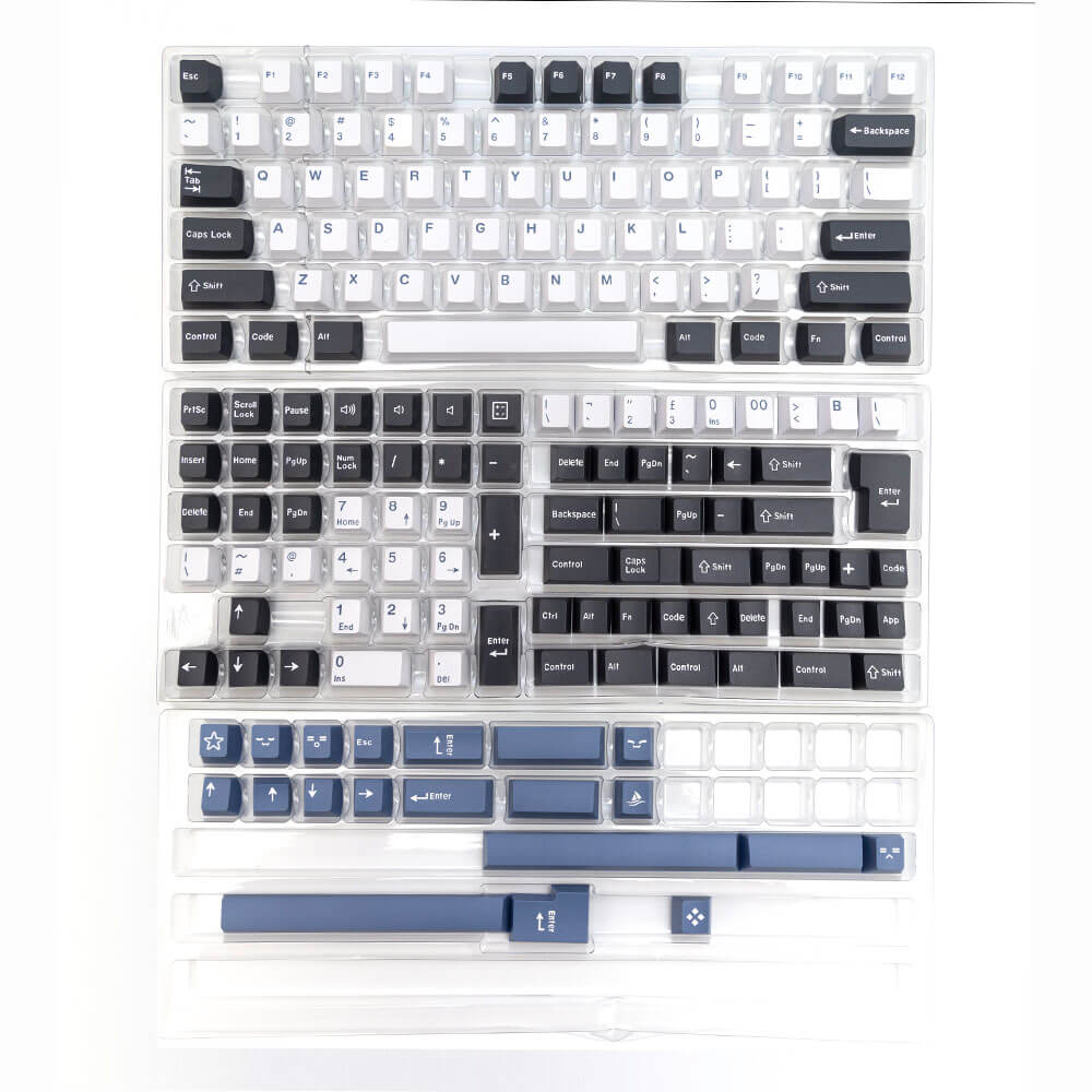 Arctic custom keycap set in its packaging, with frosty white and icy blue keycaps, creating a cool and refreshing visual theme for your typing setup.