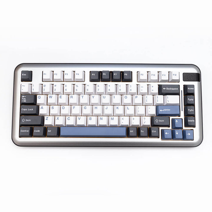 Arctic custom keycap set enhancing a keyboard, with frosty white and icy blue keycaps, creating a cool and refreshing visual theme for your typing setup.