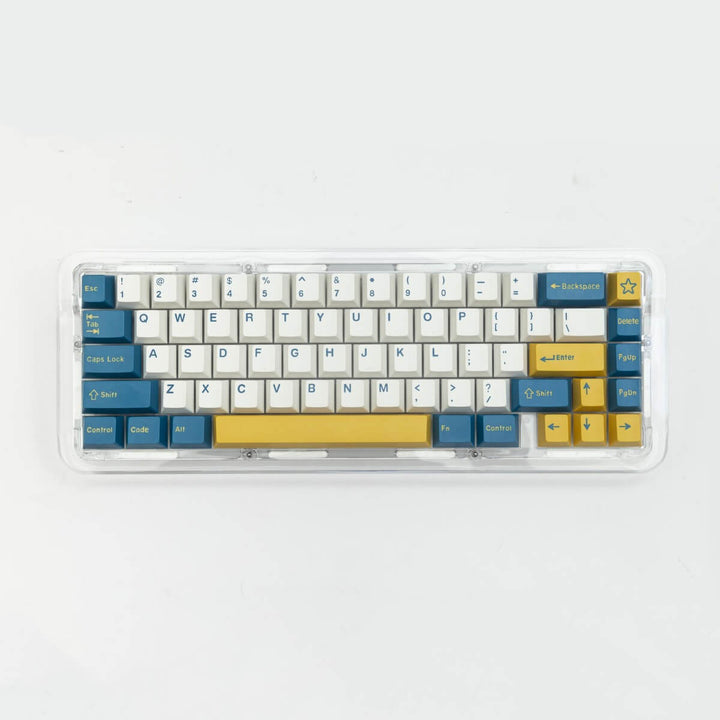 Merlin keycap set, characterized by captivating turquoise and yellow colors, offering a unique and visually striking aesthetic for your keyboard.