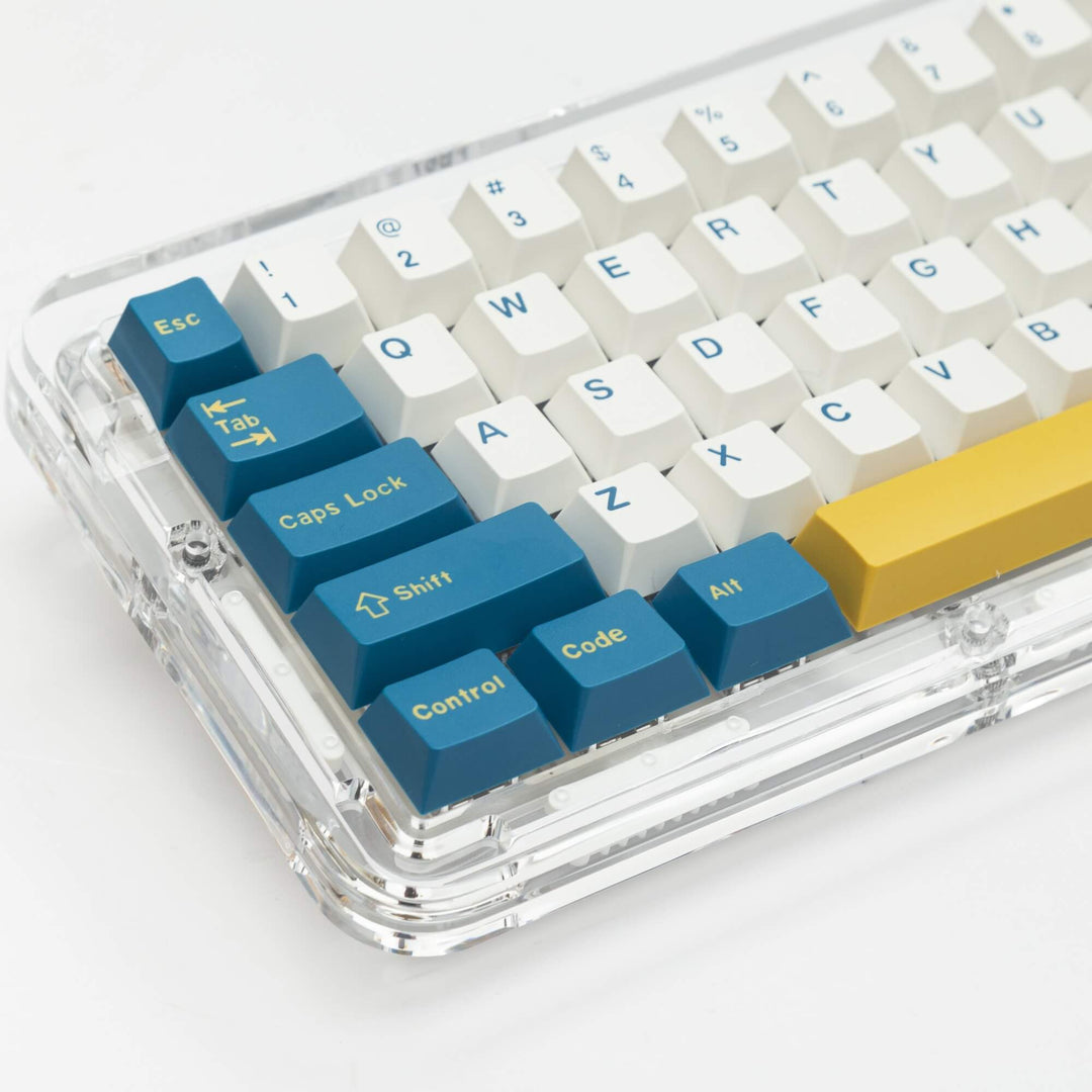 Merlin keycap set, characterized by captivating turquoise and yellow colors, offering a unique and visually striking aesthetic for your keyboard.