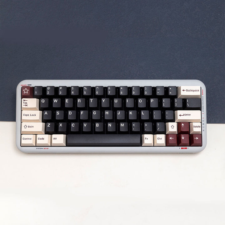 Rome keycap set, featuring a commanding cherry profile and constructed with doubleshot keycap technology, presenting a bold color combination of powerful black and rich burgundy for an impactful and stylish keyboard aesthetic.